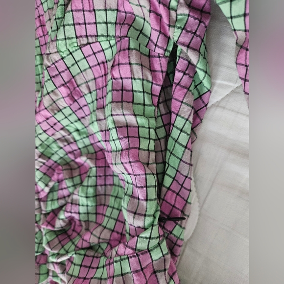 ZARA Pink & Green Plaid Seersucker Puff Sleeve Midi Dress | SZ XS - Picture 10 of 15